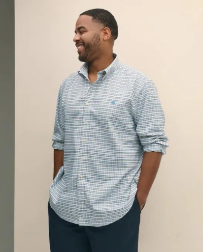 Brooks Brothers Big & Tall Stretch Cotton Non-iron Oxford Polo Button Down Collar, Checked Shirt In Blue