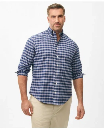 Brooks Brothers Big & Tall Stretch Cotton Non-iron Oxford Polo Button Down Collar Checked Shirt In Navy/purple