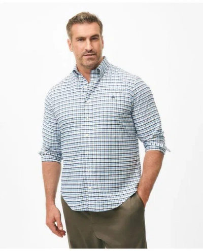Brooks Brothers Big & Tall Stretch Cotton Non-iron Oxford Polo Button Down Collar, Double Check Shirt In Blue