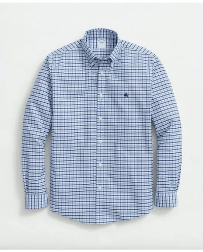 Brooks Brothers Big & Tall Stretch Cotton Non-iron Oxford Polo Button-down Collar Gingham Shirt In Blue