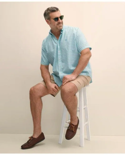 Brooks Brothers Big & Tall Stretch Cotton Non-iron Oxford Polo Button Down Collar, Gingham Short-sleeve Shirt In Green
