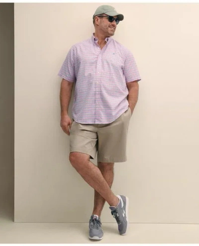 Brooks Brothers Big & Tall Stretch Cotton Non-iron Oxford Polo Button Down Collar, Gingham Short-sleeve Shirt In Pink