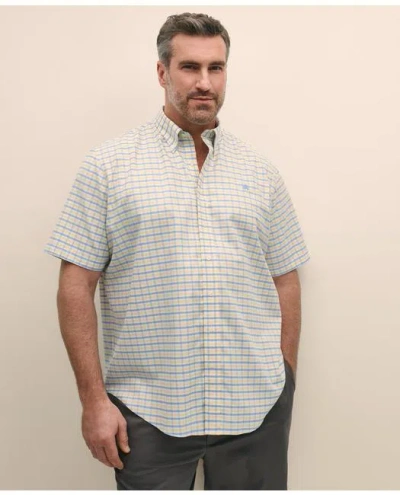 Brooks Brothers Big & Tall Stretch Cotton Non-iron Oxford Polo Button Down Collar, Gingham Short-sleeve Shirt In Yellow