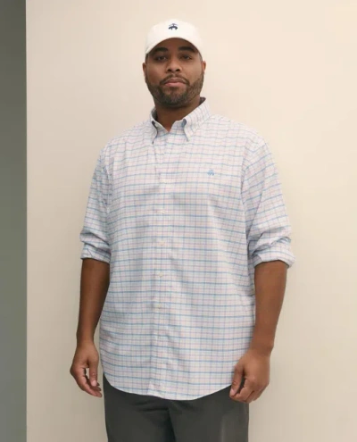 Brooks Brothers Big & Tall Stretch Cotton Non-iron Oxford Polo Button Down Collar, Multi Check Shirt In Hydrangea