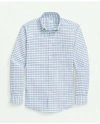 Brooks Brothers Big & Tall Stretch Cotton Non-iron Oxford Polo Button Down Collar, Windowpane Shirt In Blue