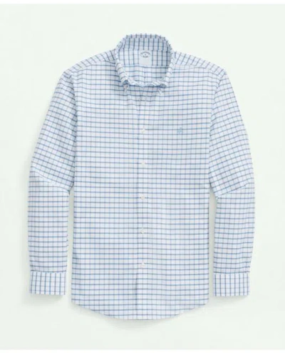 Brooks Brothers Big & Tall Stretch Cotton Non-iron Oxford Polo Button Down Collar, Windowpane Shirt | Blue | Size 3x