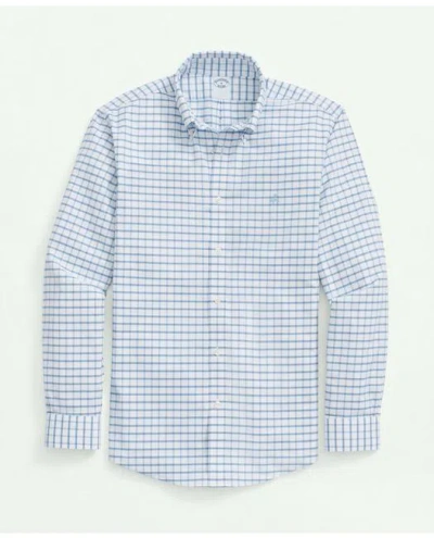 Brooks Brothers Big & Tall Stretch Cotton Non-iron Oxford Polo Button Down Collar, Windowpane Shirt In Blue