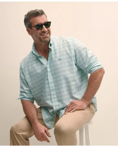 Brooks Brothers Big & Tall Stretch Cotton Non-iron Oxford Polo Button Down Collar, Windowpane Shirt In Turquoise