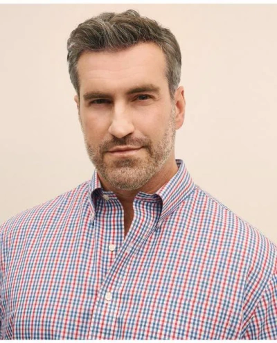 Brooks Brothers Big & Tall Stretch Cotton Non-iron Polo Button Down Collar, Gingham Shirt In Navy