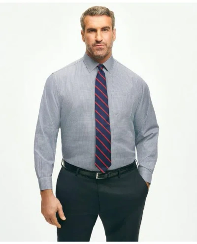 Brooks Brothers Big & Tall Stretch Supima Cotton Non-iron Pinpoint Oxford Ainsley Collar, Gingham Dress Shirt In Navy