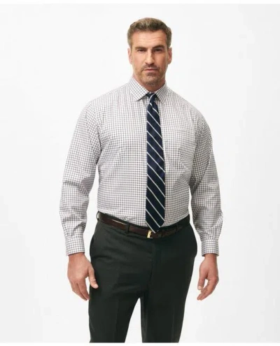 Brooks Brothers Big & Tall Stretch Supima Cotton Non-iron Pinpoint Oxford Ainsley Collar, Ticking Check Dress Shirt In Mazarine Blue