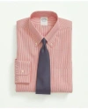 Brooks Brothers Big & Tall Stretch Supima Cotton Non-iron Pinpoint Oxford Button-down Collar, Candy Stripe Dress Shi In Red