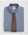 Brooks Brothers Stretch Supima Cotton Non-iron Pinpoint Oxford Polo Button Down Collar, Glen Check Dress Shirt In Mazarine Blue
