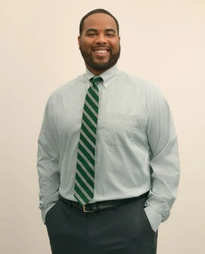 Brooks Brothers Big & Tall Stretch Supima Cotton Non-iron Pinpoint Oxford Polo Button Down Collar, Micro Windowpane  In Green