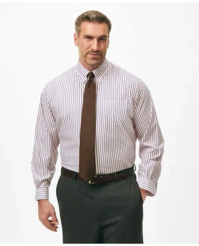 Brooks Brothers Big & Tall Stretch Supima Cotton Non-iron Pinpoint Oxford Polo Button Down Collar, Ticking Stripe Dr In Burgundy