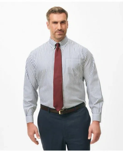 Brooks Brothers Big & Tall Stretch Supima Cotton Non-iron Pinpoint Oxford Polo Button Down Collar, Ticking Stripe Dr In Mazarine Blue