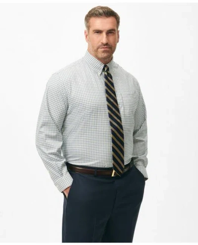 Brooks Brothers Big & Tall Stretch Supima Cotton Non-iron Twill Polo Button Down Collar, Multi-check Dress Shirt In Yellow