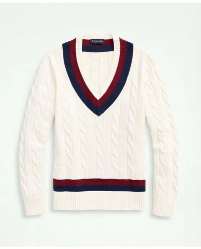 Brooks Brothers Big & Tall Supima Cotton Cable Tennis Sweater In Ivory