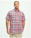 BROOKS BROTHERS BIG & TALL WASHED COTTON MADRAS SHORT SLEEVE BUTTON-DOWN COLLAR SPORT SHIRT | WHITE | SIZE 4X TALL