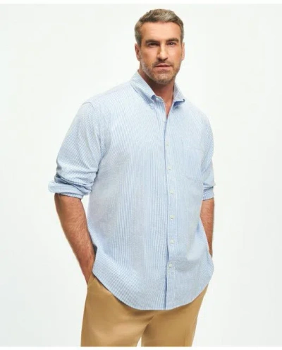Brooks Brothers Big & Tall Washed Cotton Seersucker Button-down Collar Striped, Sport Shirt | Blue | Size 2x Tall