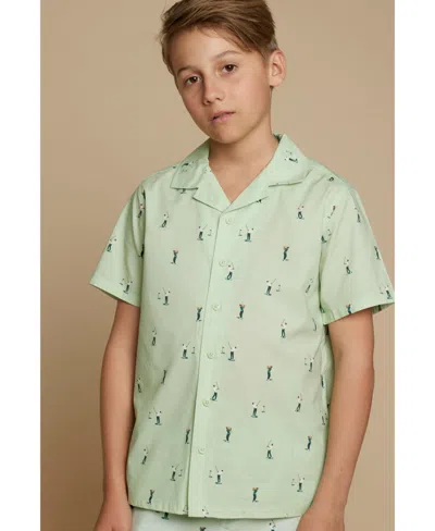 Brooks Brothers Kids' Big Boys Golfer Print Woven Short Sleeve Shirt In Light Green