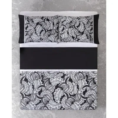 Brooks Brothers Black&white Paisley 4 Piece 100% Cotton Guest Room Sheet Set Case Pack