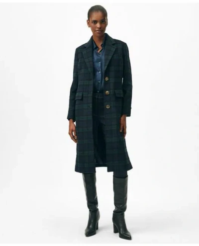 Brooks Brothers Black Watch Dress Coat In Wool Blend In Navy/green