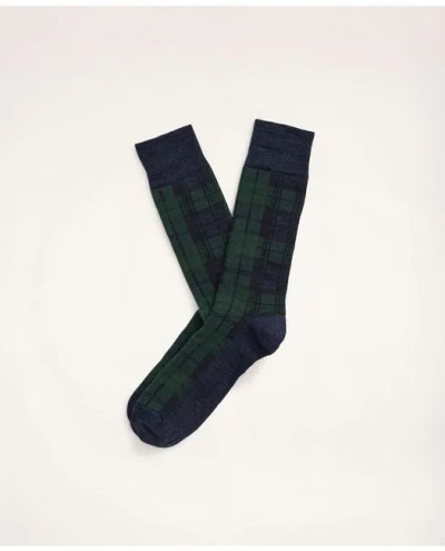 Brooks Brothers Tartan Crew Socks In Navy,green