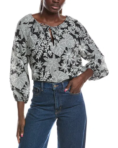 Brooks Brothers Blouson Sleeve Linen-blend Blouse In Multi