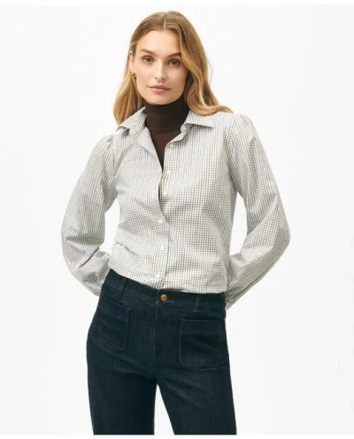 Brooks Brothers Blouson Sleeve Shirt In Printed Sateen Supima Cotton In White