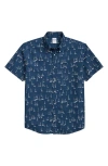 Brooks Brothers Boat Print Short Sleeve Cotton Button-down Shirt In Blue/white