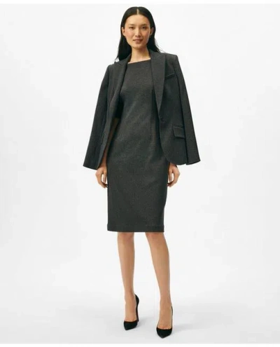 Brooks Brothers Boatneck Sheath Dress In Herringbone Cotton Blend In Brown