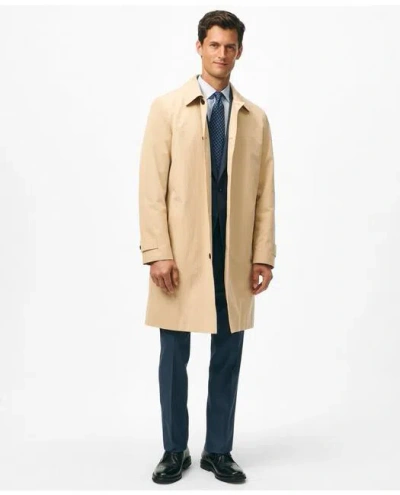 Brooks Brothers Bonded Cotton Top Coat With Removable Liner In Black Watch In Light Beige