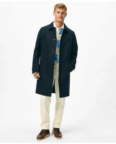 Brooks Brothers Bonded Cotton Top Coat With Removable Liner In Black Watch In Navy