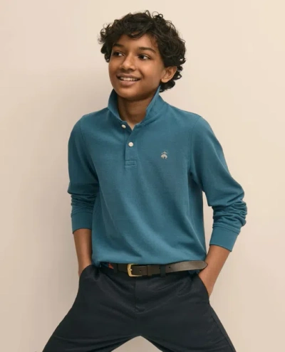 Brooks Brothers Kids'  Boys Cotton Long-sleeve Pique Polo In Blue