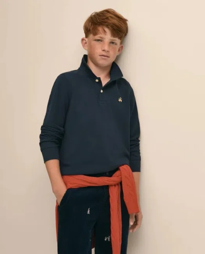 Brooks Brothers Kids'  Boys Cotton Long-sleeve Pique Polo In Blue