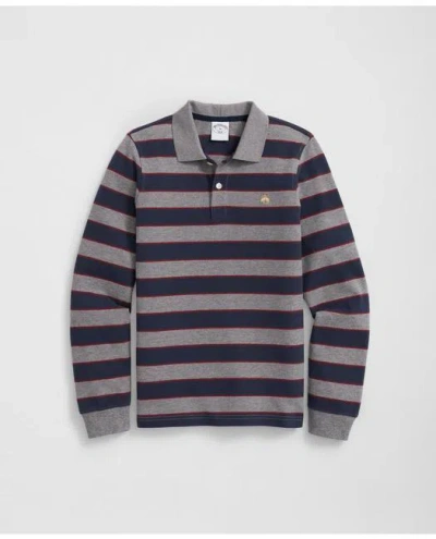 Brooks Brothers Kids'  Boys Long Sleeve Striped Polo Shirt In Grey