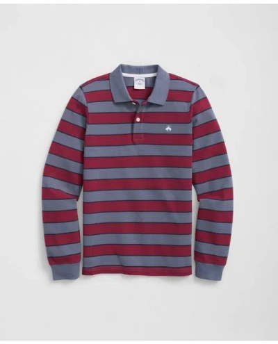 Brooks Brothers Boys Long Sleeve Striped Polo Shirt In Red