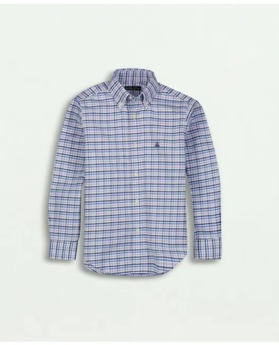 Brooks Brothers Kids'  Boys Non-iron Stretch Cotton Oxford Multicolored Plaid Sport Shirt | Lavender | Size