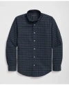 Brooks Brothers Boys Stretch Cotton Non-iron Oxford Polo Button Down Collar Black Watch Shirt In Navy