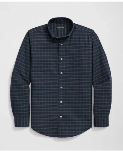 Brooks Brothers Kids'  Boys Stretch Cotton Non-iron Oxford Polo Button Down Collar Black Watch Shirt In Navy