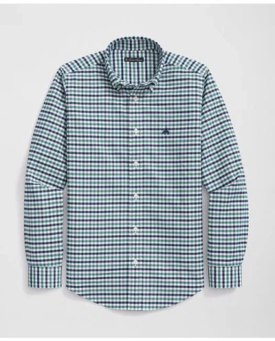 Brooks Brothers Boys Stretch Cotton Non-iron Oxford Polo Button Down Collar Gingham Shirt In Green