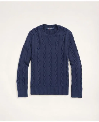 Brooks Brothers Kids'  Boys Supima Cotton Cable Crewneck Sweater | Navy | Size Large In Blue