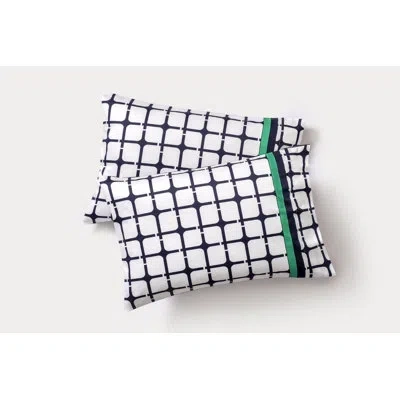 Brooks Brothers Broken Square 2 Piece 100% Cotton Guest Room Pillowcase Case Pack In Navy