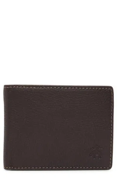 Brooks Brothers Brower Bifold Pebbled Leather Wallet In Brown