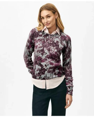 Brooks Brothers Brushed Sweater In Floral Alpaca-wool Blend In Grey/burgundy