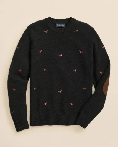 Brushed Wool Pheasant-embroidered Sweater In Black from Brooks Brothers