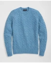 Brooks Brothers Cable Crewneck Sweater In Shetland Wool In Blue