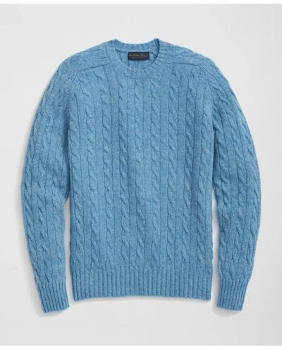 Brooks Brothers Cable Crewneck Sweater In Shetland Wool In Blue