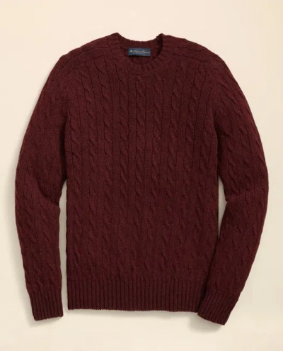 Brooks Brothers Cable Crewneck Sweater In Shetland Wool In Burgundy